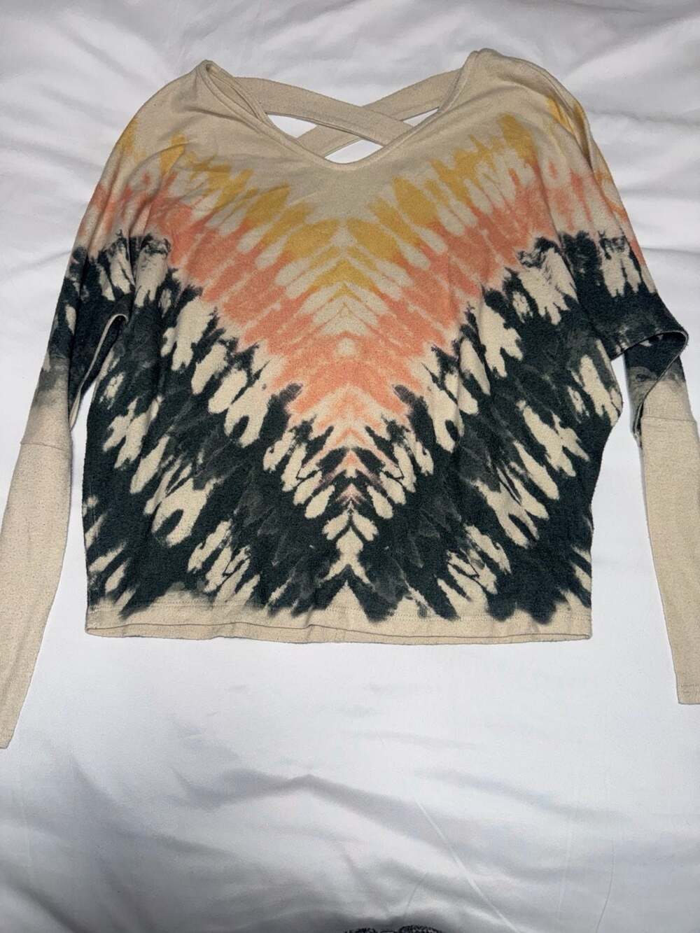 Phil Love Chevron Tie Dye Criss Cross Long Sleeve Top
